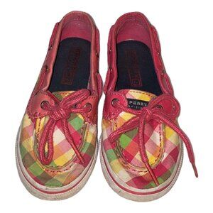 Sperry Girls Biscayne 1 Eye Pink Plaid Boat Shoes Size 10M Casual Fabric Upper